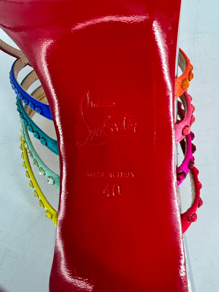 CHRISTIAN LOUBOUTIN Size 40 Multi Color Leather Marthastrass 100 Crystal Slide Pumps