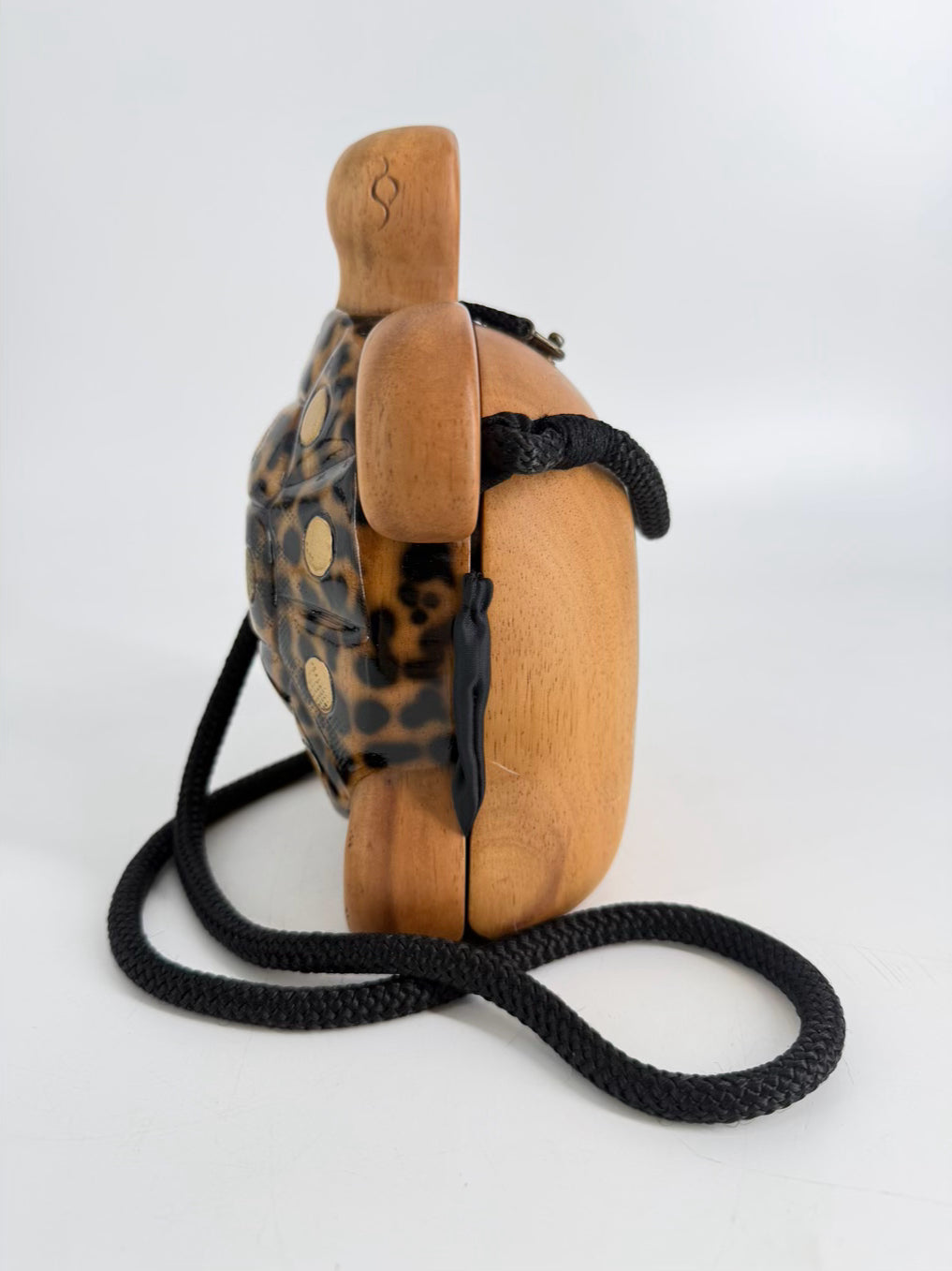 TIMMY WOODS Handmade Brown Wood Turtle Evening Bag