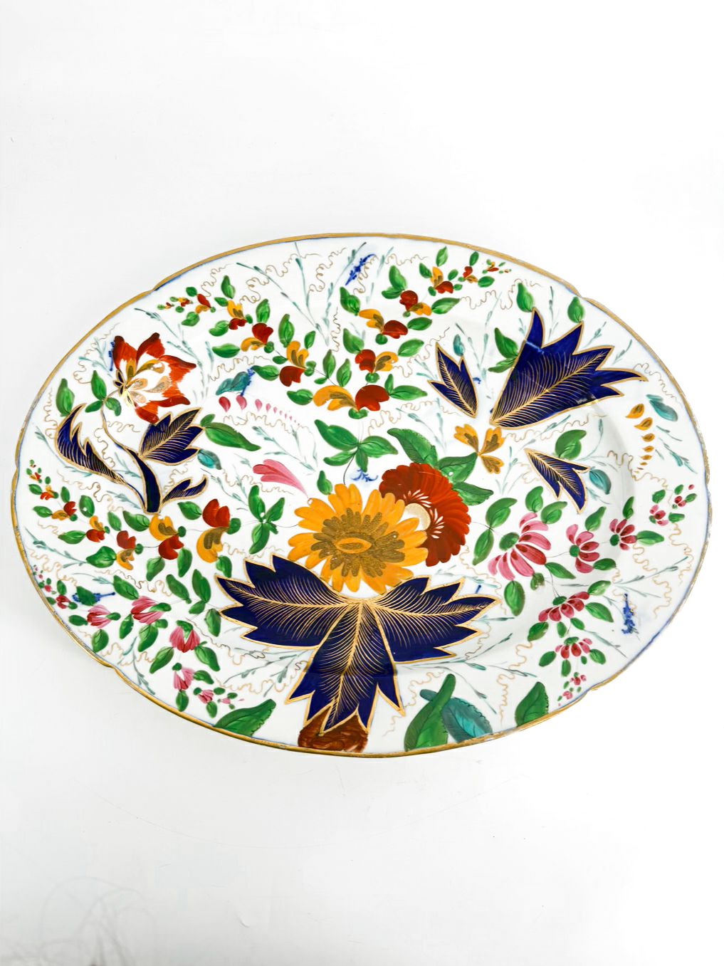 White, Blue, Gold & Rust China Flower Platter