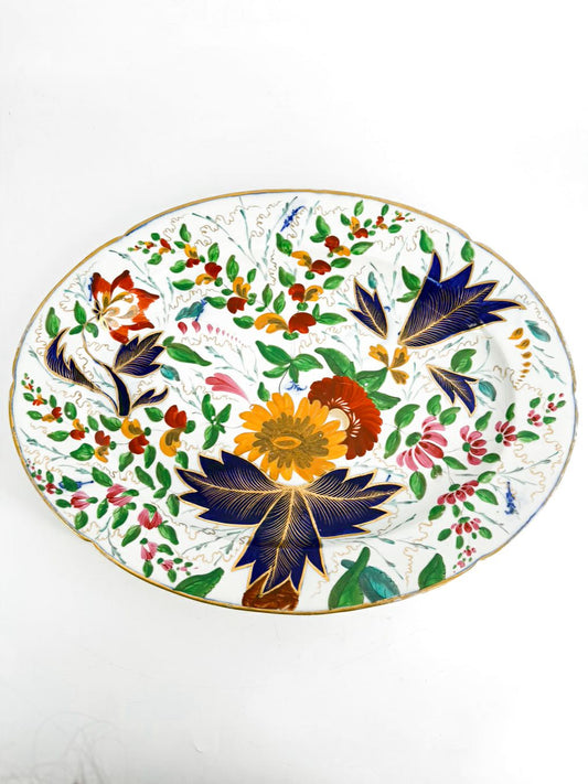 White, Blue, Gold & Rust China Flower Platter