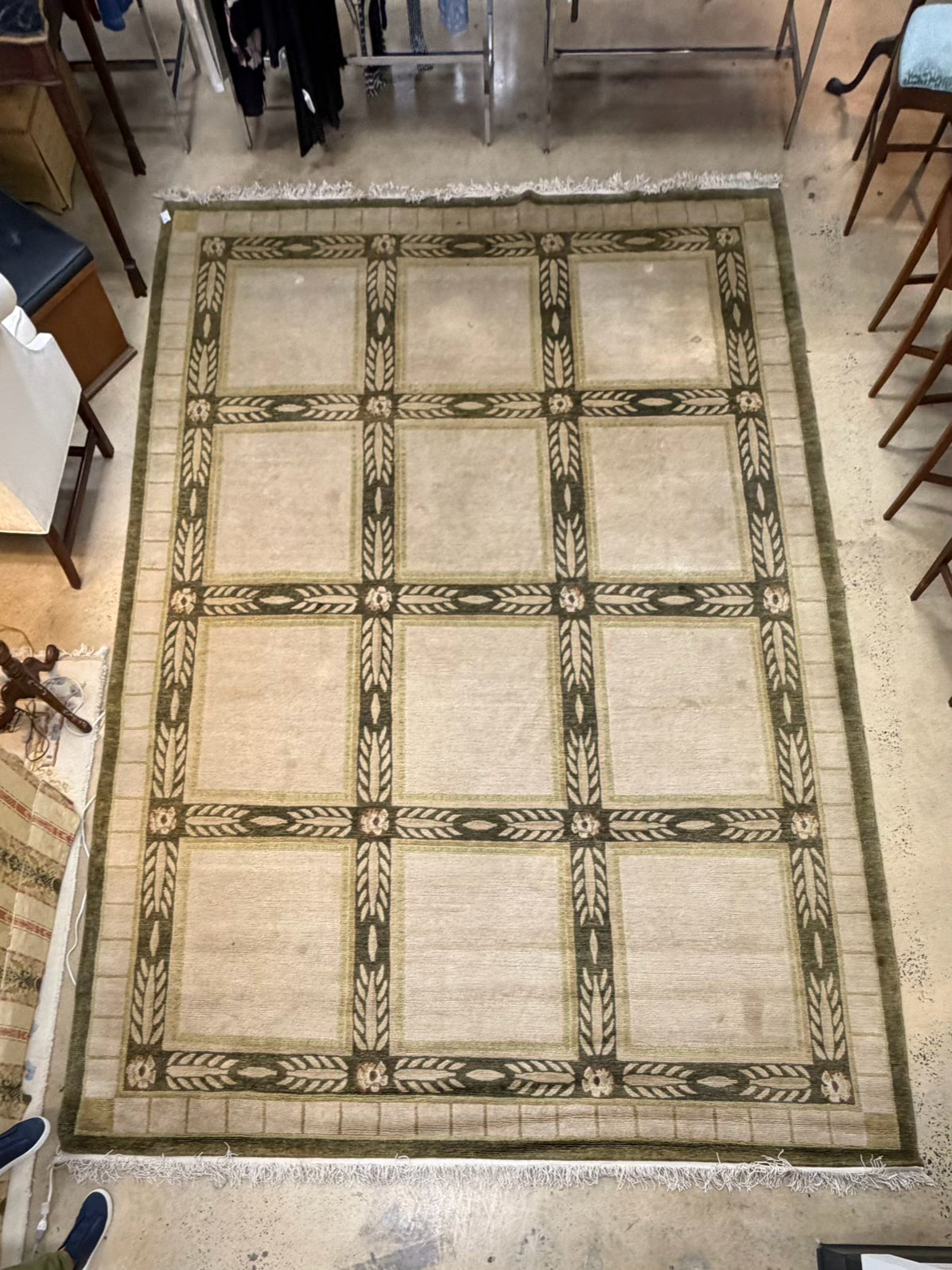 Cream & Olive Trellis Wool Area Rug