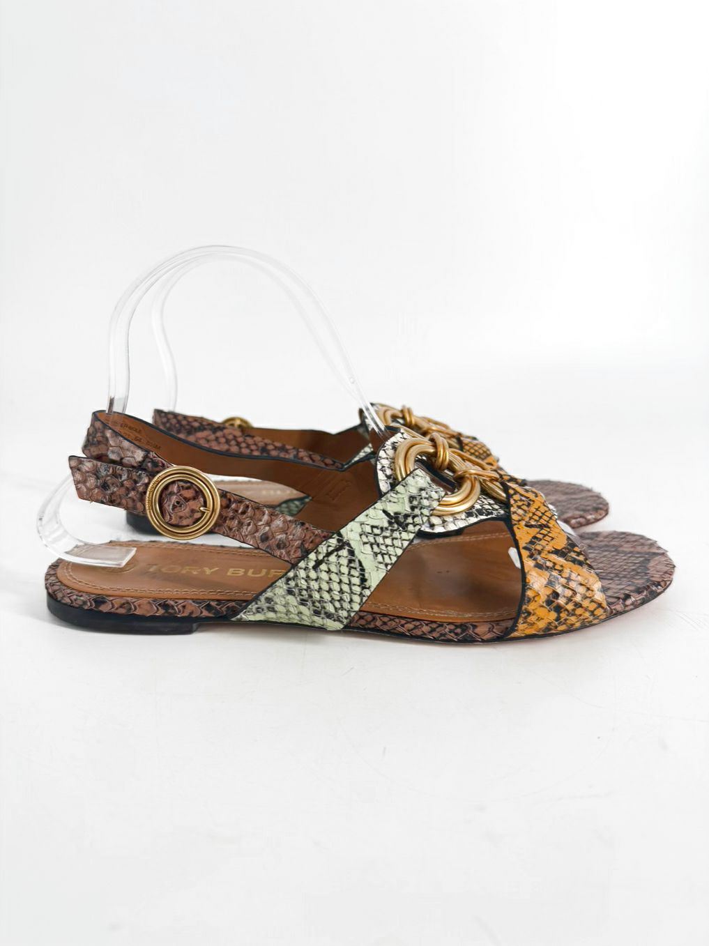 TORY BURCH Size 8.5 Brown, Mint & Orange Leather Animal Print Sandals