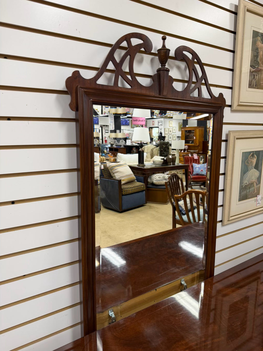 DREXEL Dark Mahogany Chippendale Dresser w/ Mirror