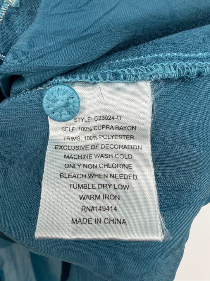 JOHNNY WAS Selina Size Wmn's M Teal Embroidered Tunic NWT