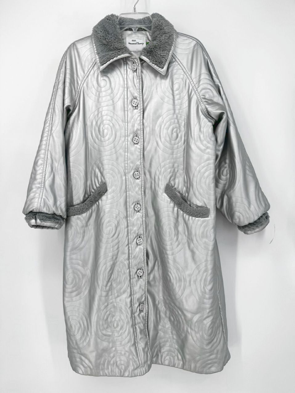 HOUSE OF SUNNY Size 6 Silver Swirl Fleece-Lined Coat