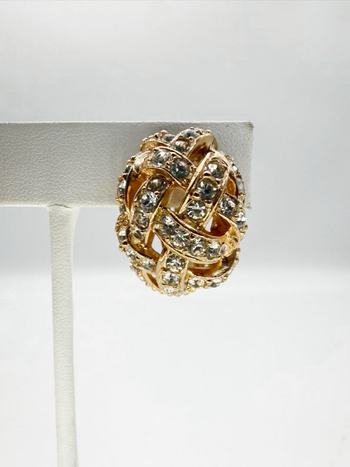 ST. JOHN Gold Tone Lattice Clip On Earrings w/ Gemstone