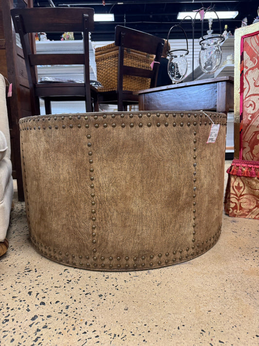 ROUND Cork-Look Fabric light tan Ottoman