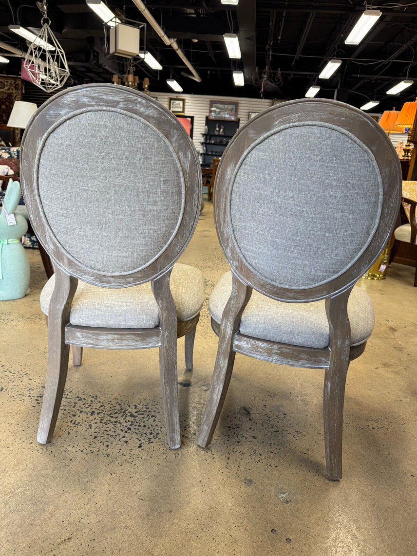 White Wash Wood Upholstered Pair of Side Chairs