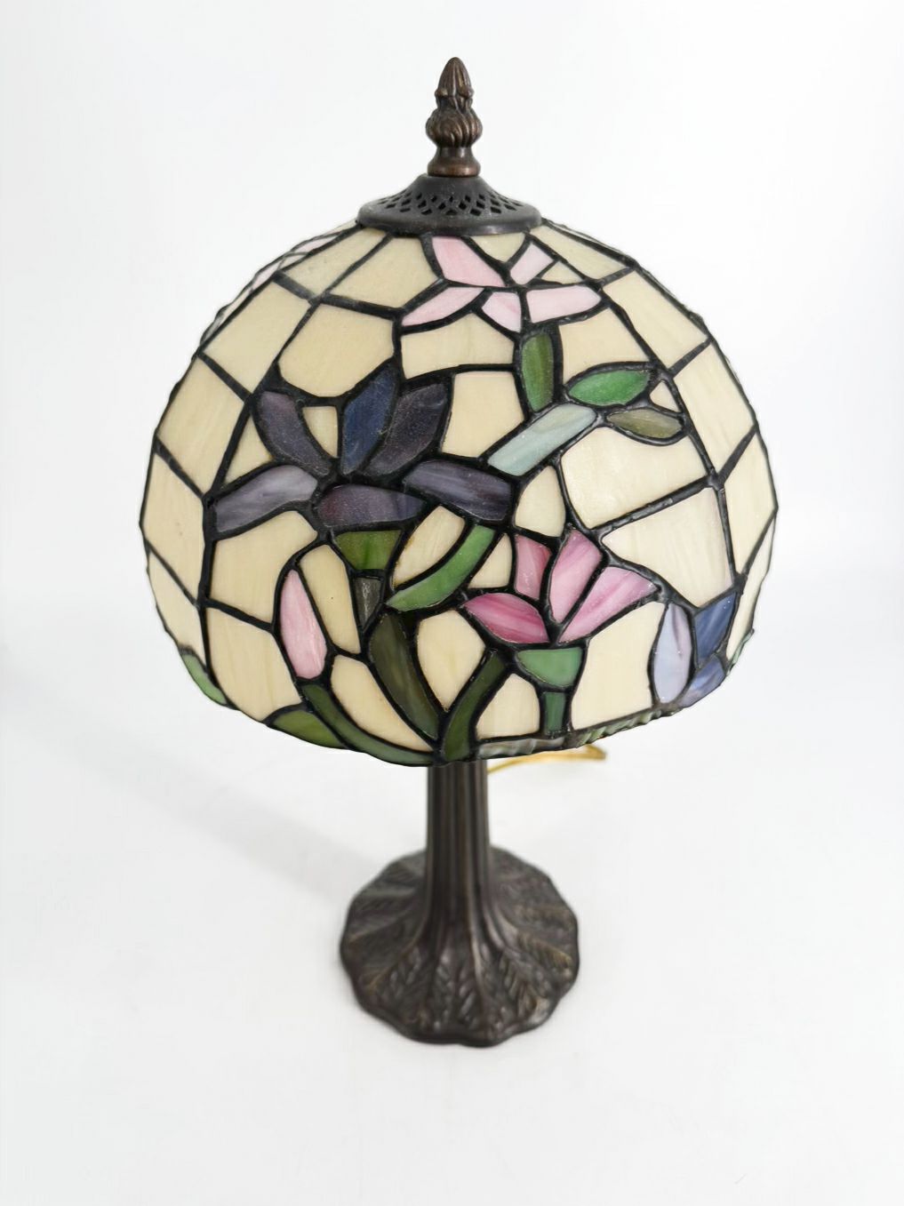 Cream, Pink & Blue Tiffany Style Lamp