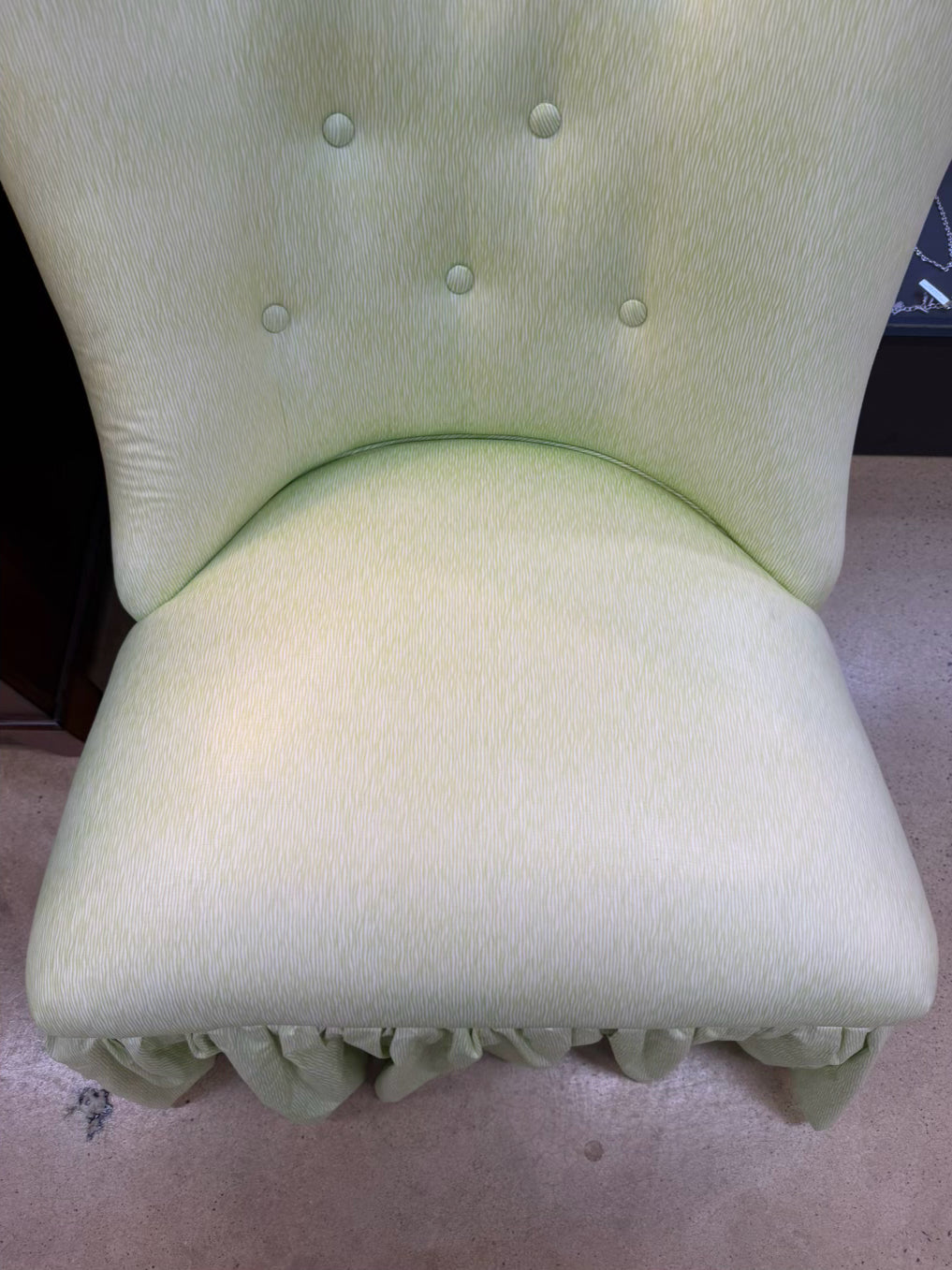 VINTAGE Green & White Stripe Chair w/ Ruffled Skirt
