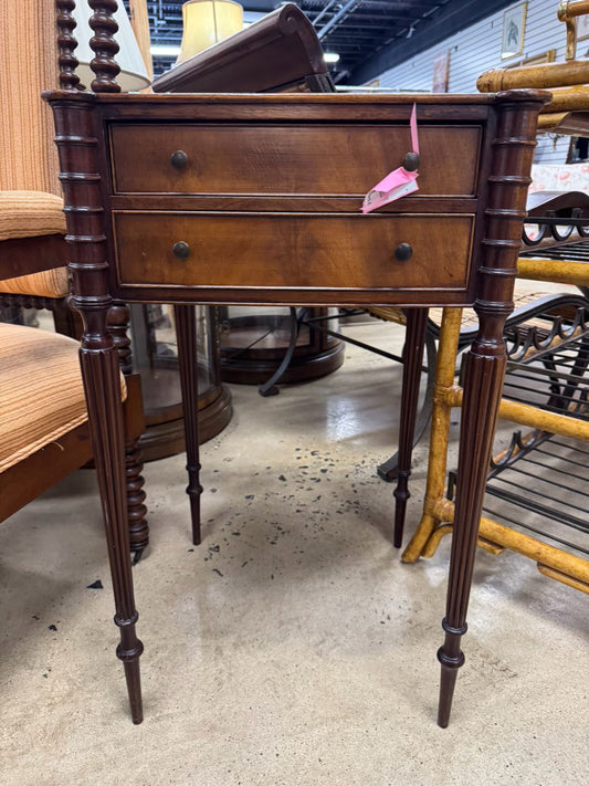 ANTIQUE Wood Sheraton 2-Drawer Side Table