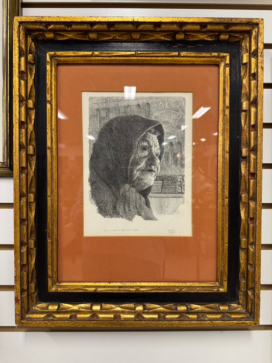 EMANUEL SCHARY "Then I'll Leave As Softly As I Came" Print in Black & Gold Frame