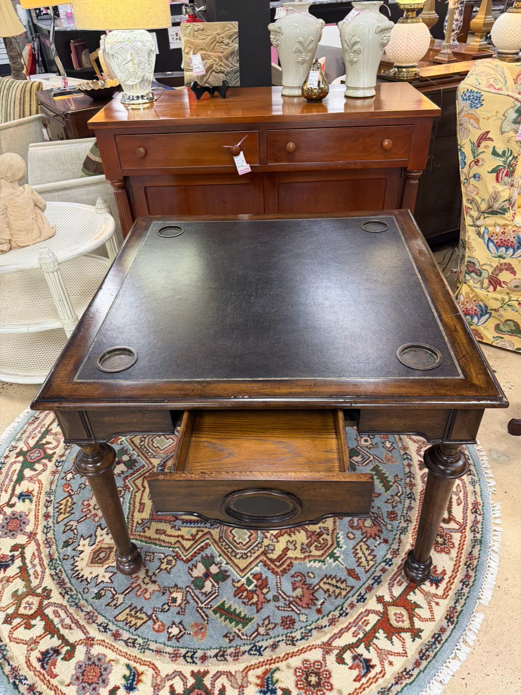 MAITLAND SMITH Wood Game Table w/ Leather Top