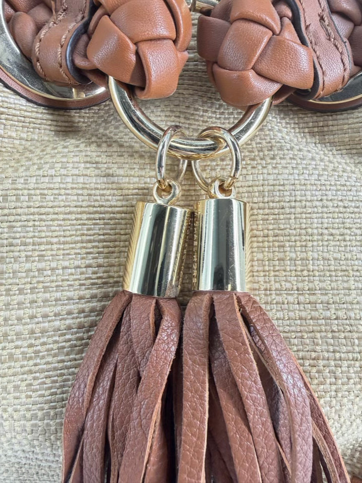 MICHAEL KORS Leather Natural Straw Woven Purse