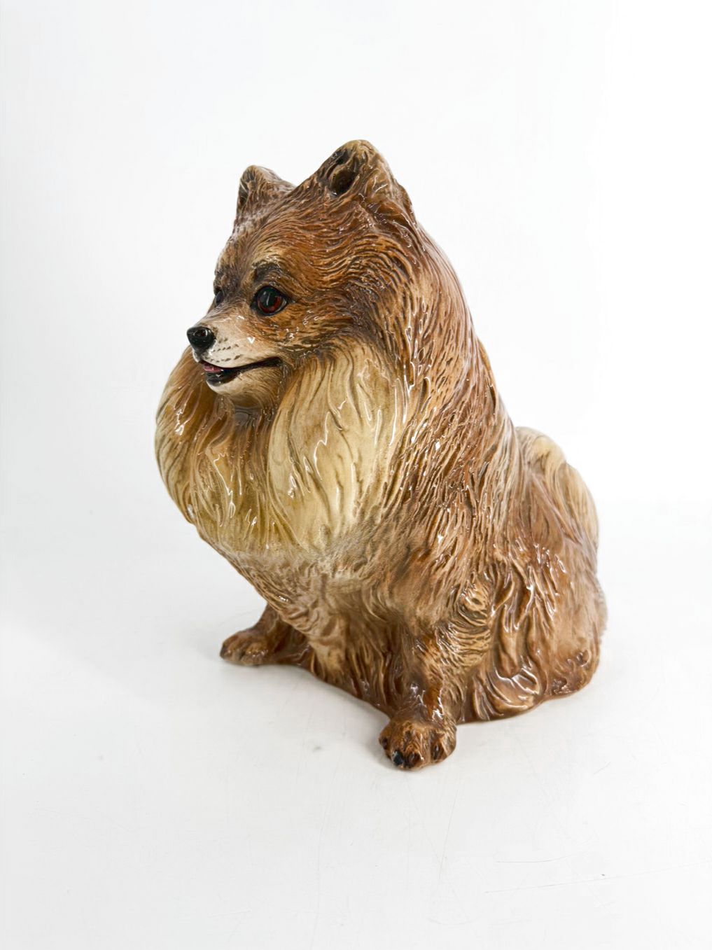 Tan Ceramic Pomeranian Dog Figure
