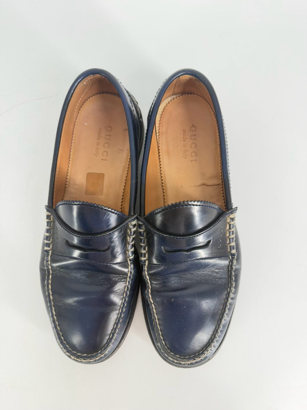 GUCCI Size 8.5 Navy Leather Loafers