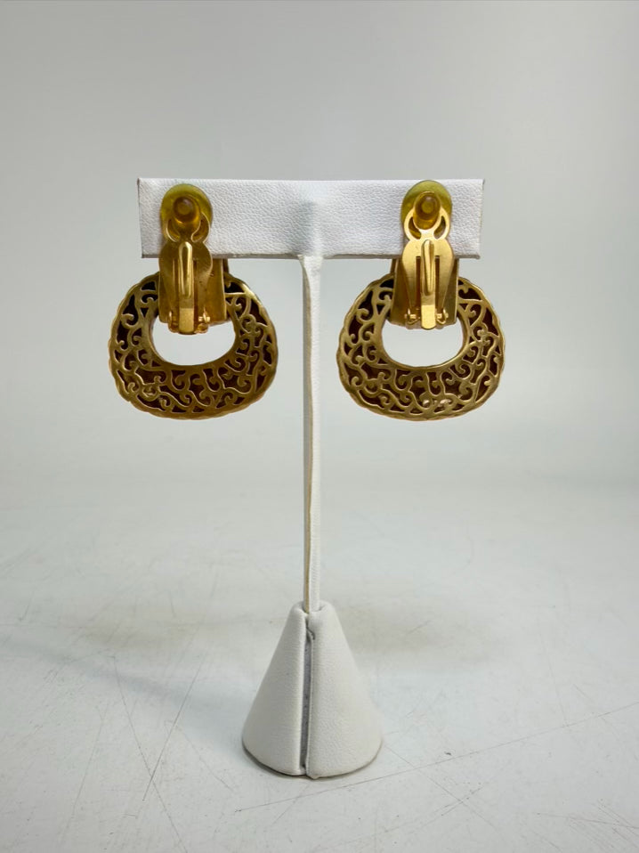 JULIE VOS 24K GOLD Overlay Door Knocker Clip On Earrings