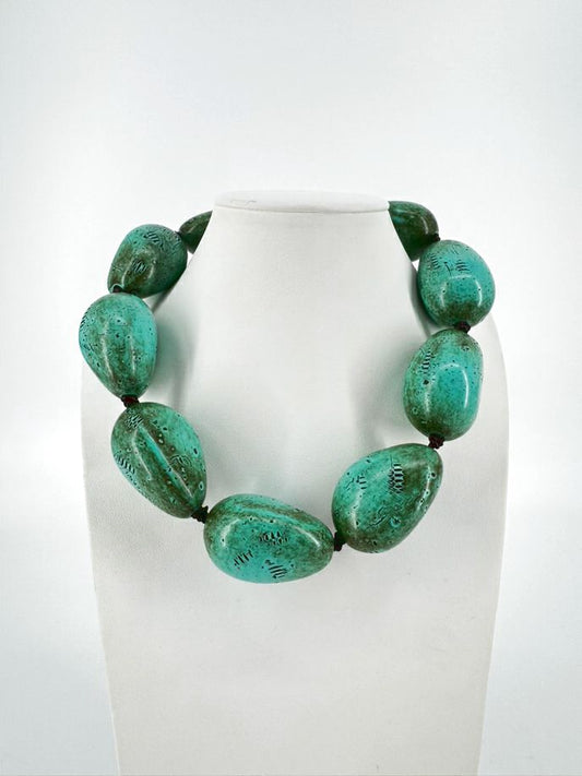 RALPH LAUREN Blue Beaded Necklace w/ Button Closure