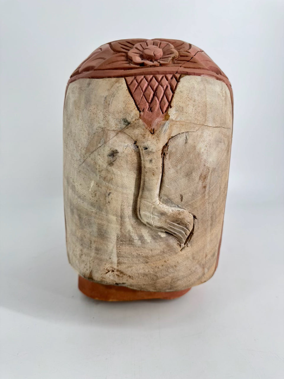 Pink & Cream Carved Wood Elephant Figure