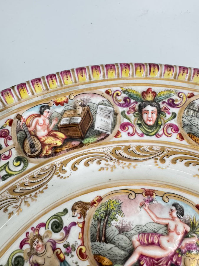 CAPODIMONTE Pink & Aqua Porcelain Decorative Plate