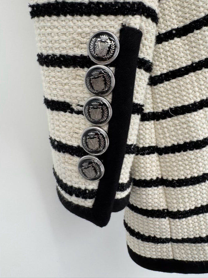 VERONICA BEARD Size 8 Cream & Black Stripe Blazer