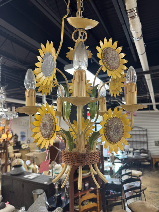 Yellow & Green Tole Sunflower 5-Arm Chandelier