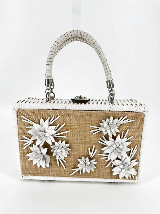 PATRICIA NASH White & Cream Wicker Embroidered Purse