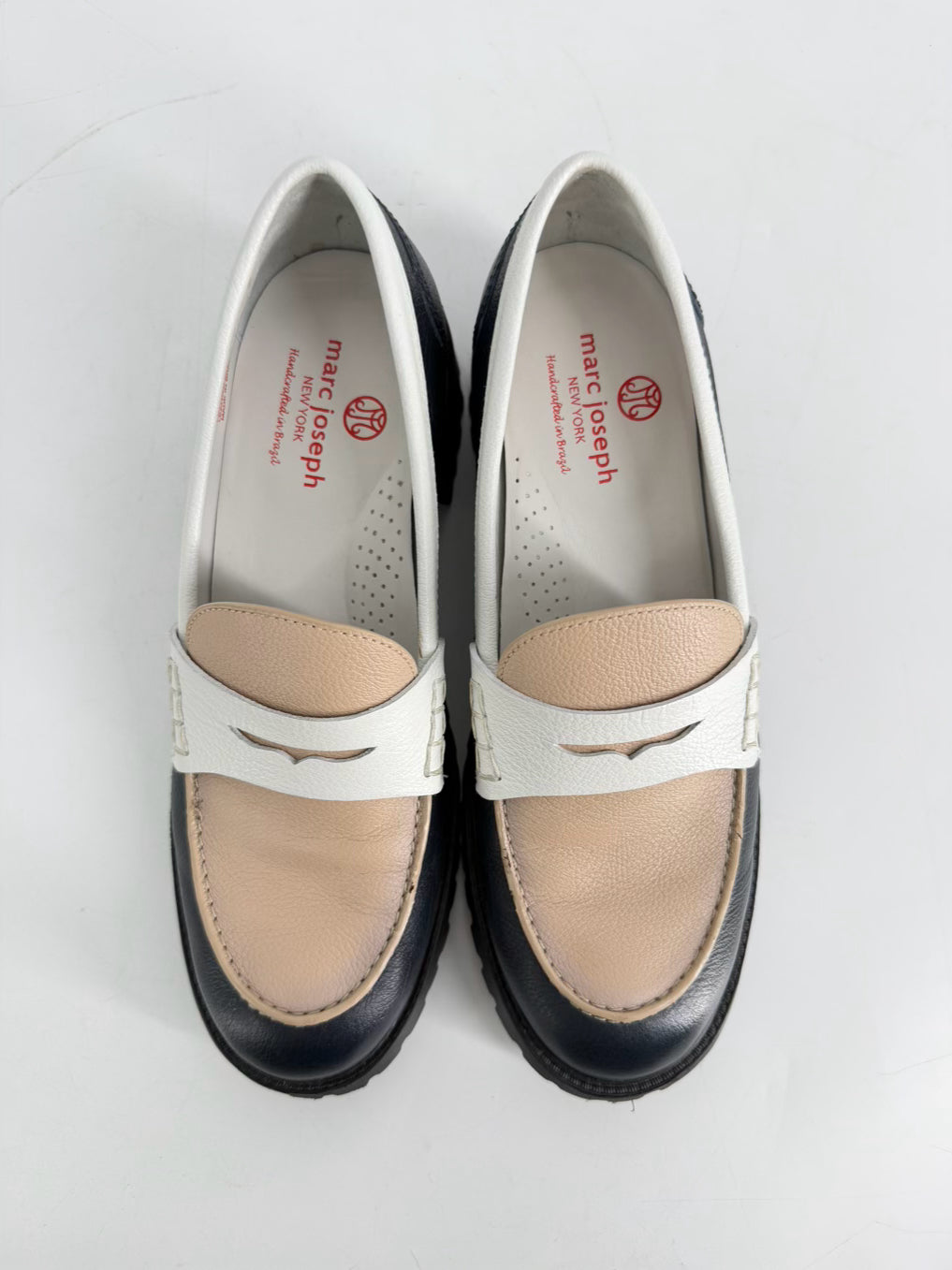 MARC JOSEPH  Size 8 Navy & Beige Leather Loafers