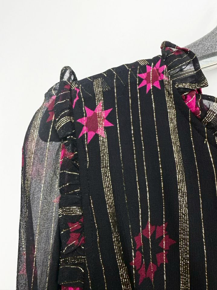 EMILY LOVELOCK Mayene Wmn's Size 8/10 Black & Fuschia Metallic Floral Maxi-Dress NWT