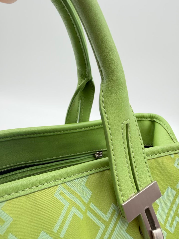 TUMI Green Nylon Monogram Tote Bag