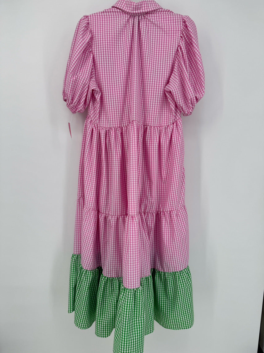 BULULU Size Wmn's L/XL pink & green Print Check Dress