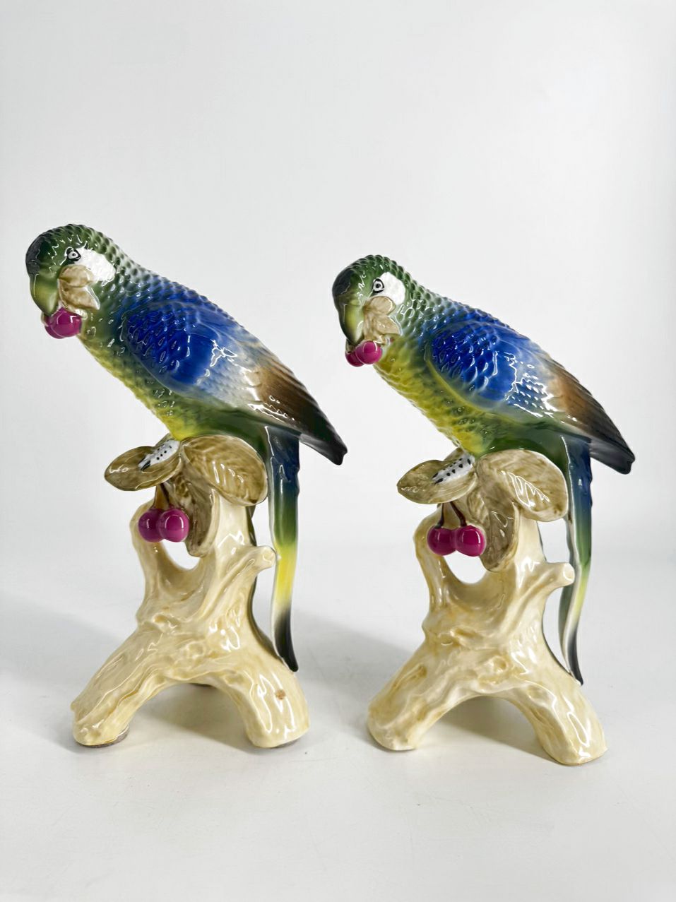 Blue & Yellow Pair of Parrots Porcelain Figures