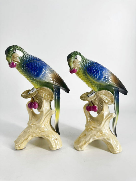 Blue & Yellow Pair of Parrots Porcelain Figures