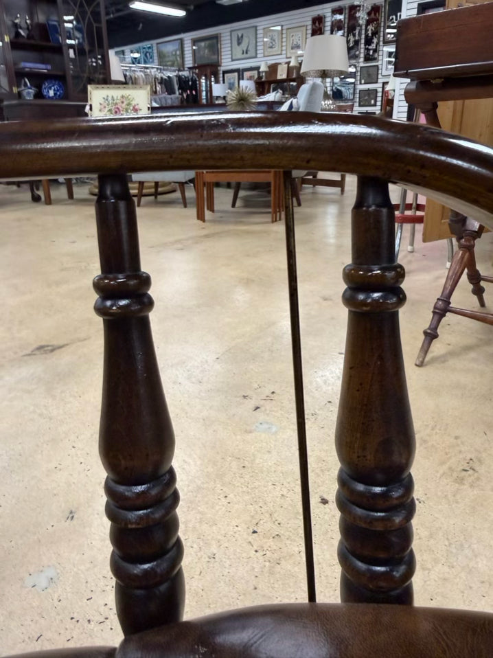 CENTURY Wood Captain Cane Back Chair w/ Brown Leather Seat