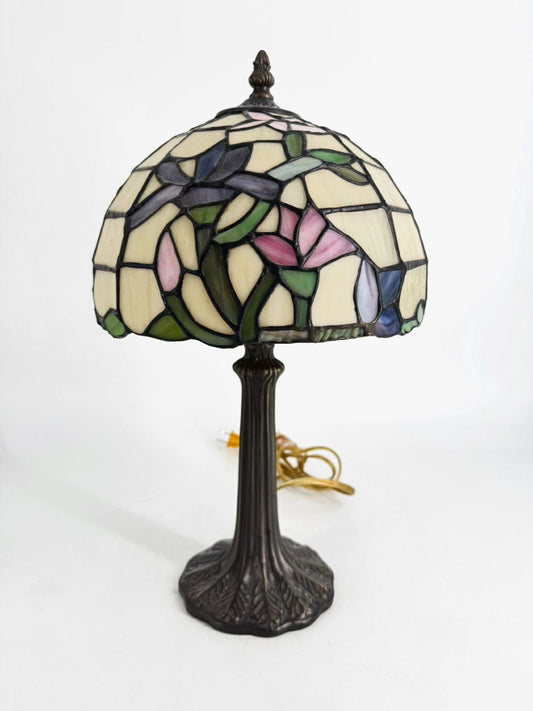 Cream, Pink & Blue Tiffany Style Lamp