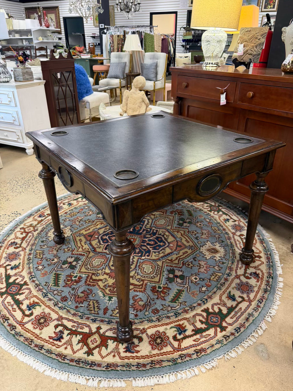MAITLAND SMITH Wood Game Table w/ Leather Top
