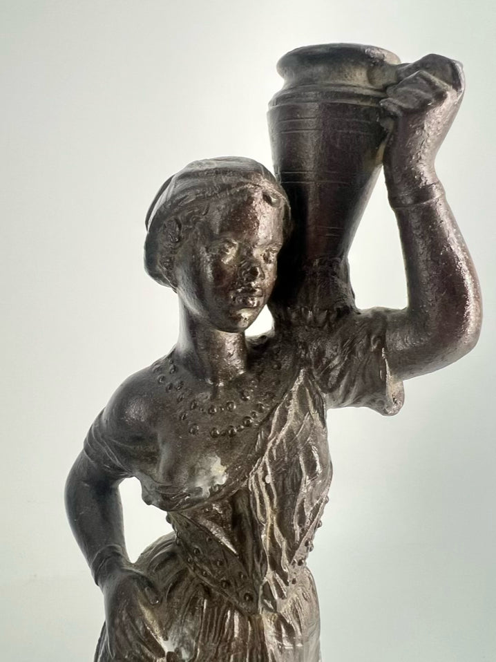 Spelter Man & Woman Figurines Pair of Candlestick Holders
