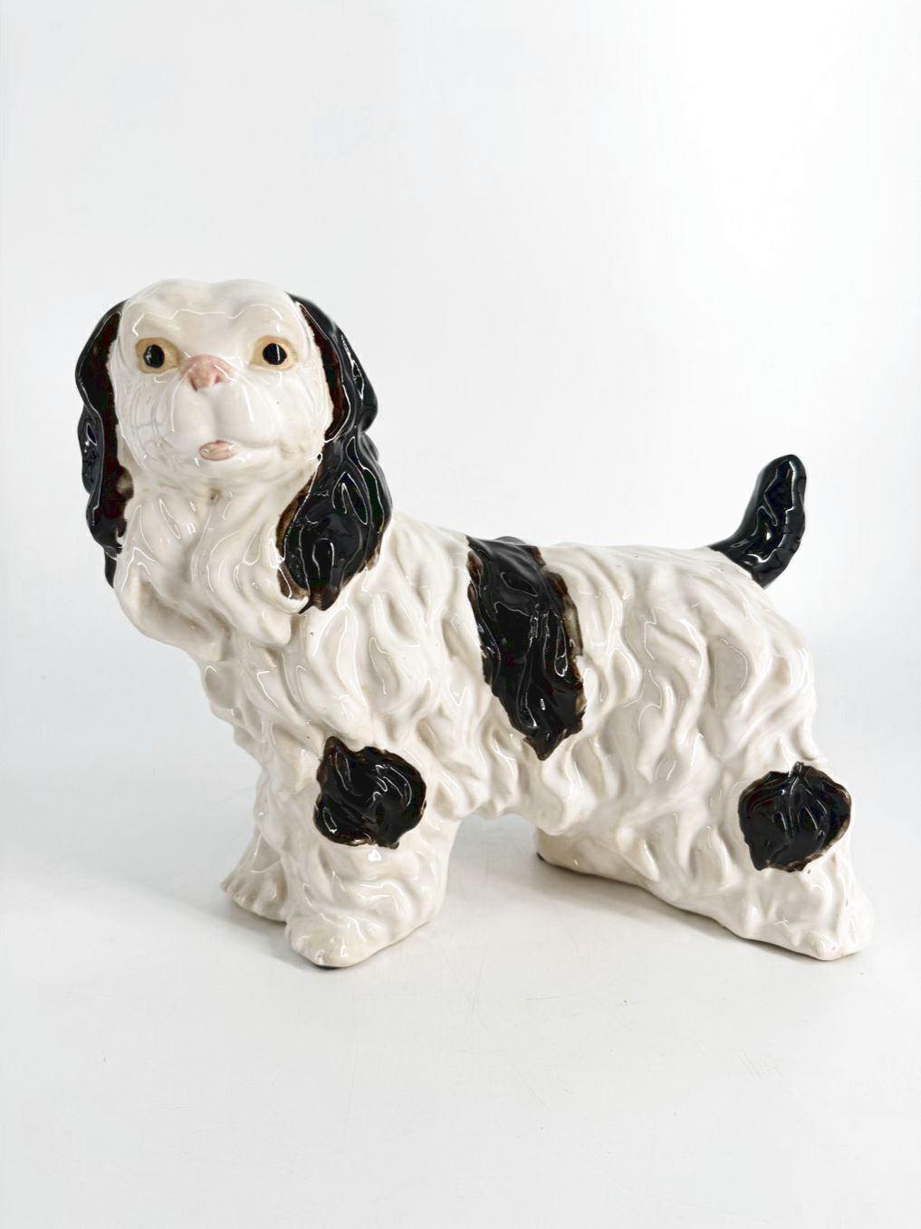 Black & White Ceramic Staffordshire Style Cavalier King Charles Dog Figure