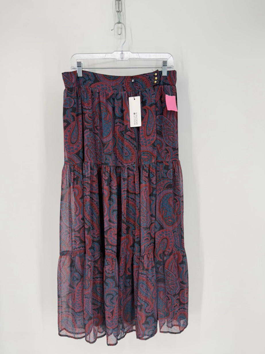 MOLLY BRACKEN Size L Maroon Print Maxi-Skirt NWT