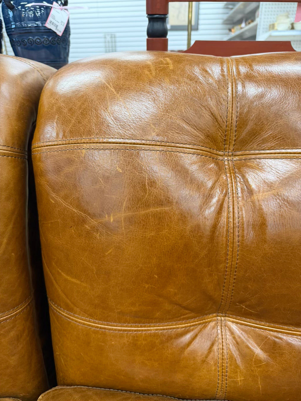 POTTERY BARN Brown Leather 5 Piece Sectional Sofa