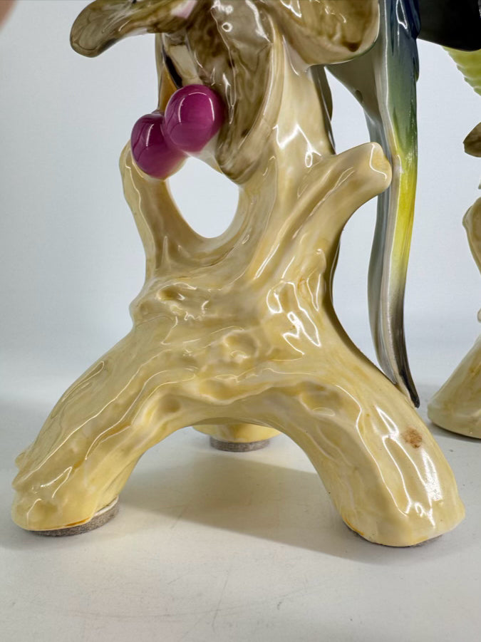 Blue & Yellow Pair of Parrots Porcelain Figures