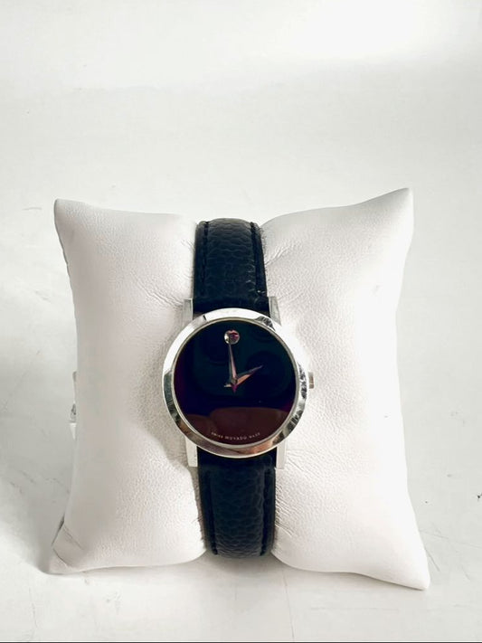 MOVADO Black Leather Stainless Steel Sapphire Crystal Watch