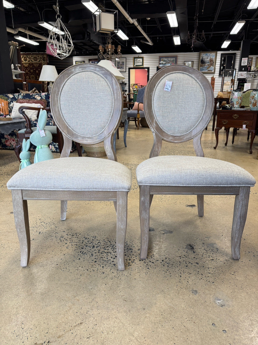 White Wash Wood Upholstered Pair of Side Chairs