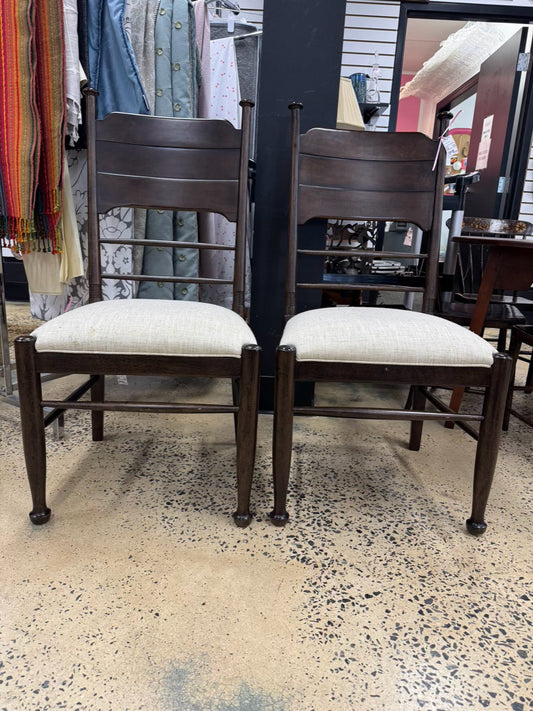 Dark Wood Cream Upholstered Pair of Side Chairs