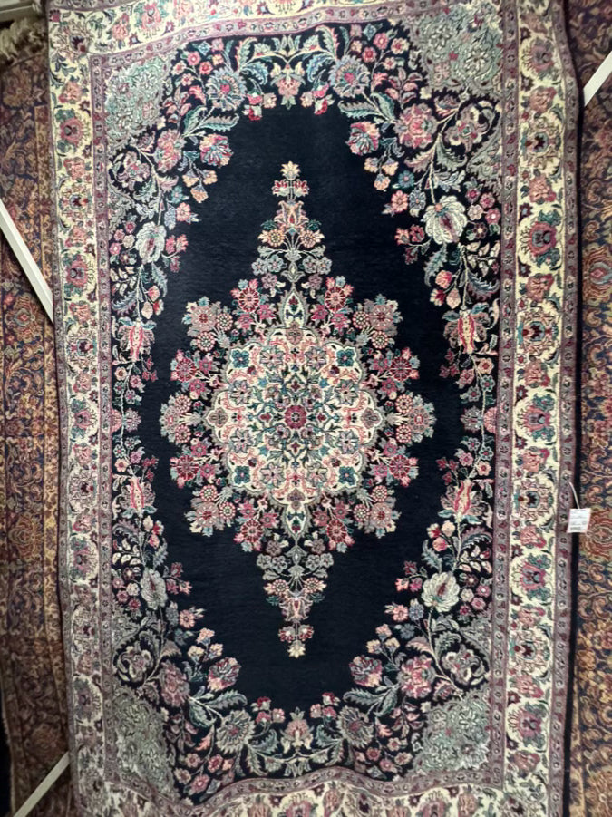 Black, Green & Pink Floral Oriental Area Rug