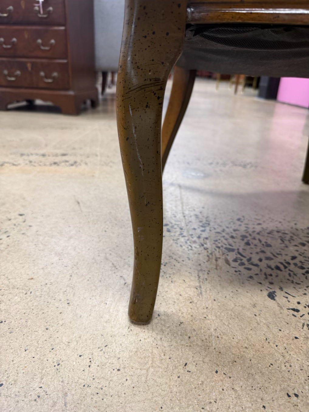 VINTAGE Brown Cane Chair w/ Green Upholstery