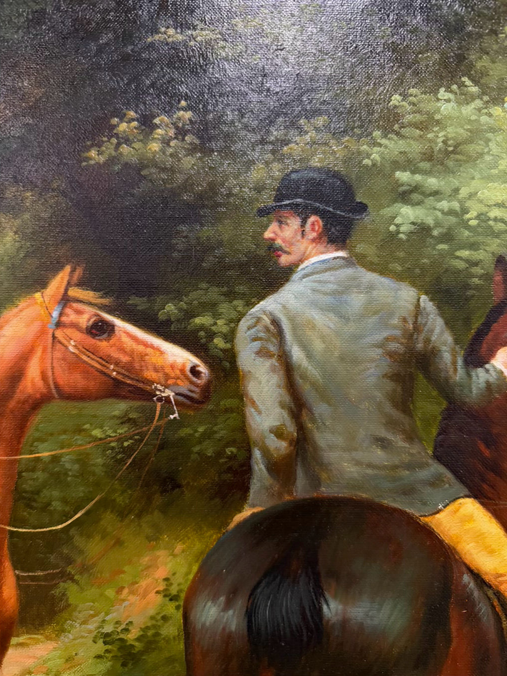 Equestrian Scene Painting In Gold Frame