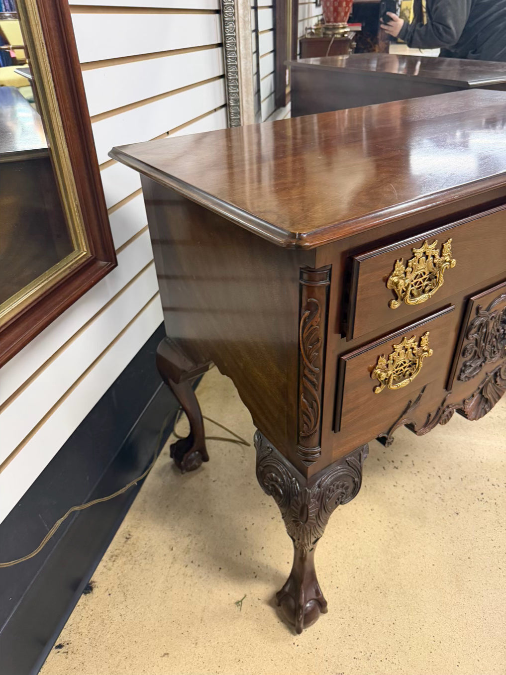 KINDELWINTERHUR REPRODUCTION Mahogany Lowboy w/ Brass Handles