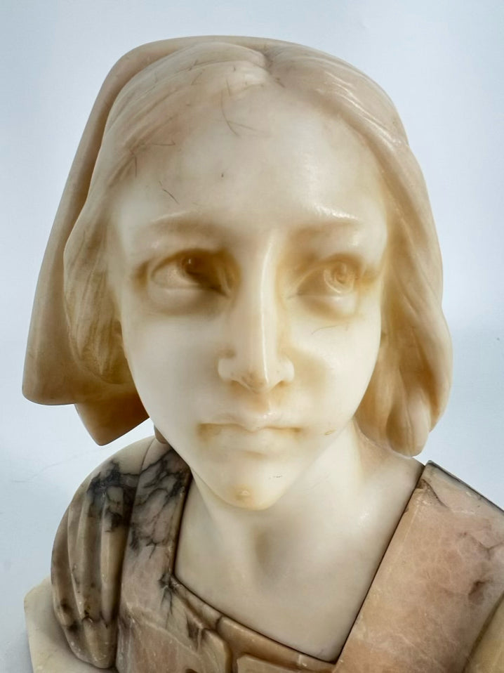 Cream Alabaster Carved Joan of Arc Bust