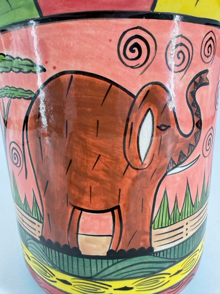 ZIMBABWE Multi Colored Ceramic Large Jar w/ Lid